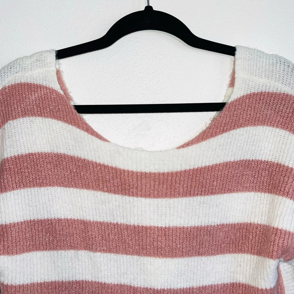 Maurices White & Pink Striped Open Twist Back Reversible Sweater Xsmall Women’s - Picture 2 of 11